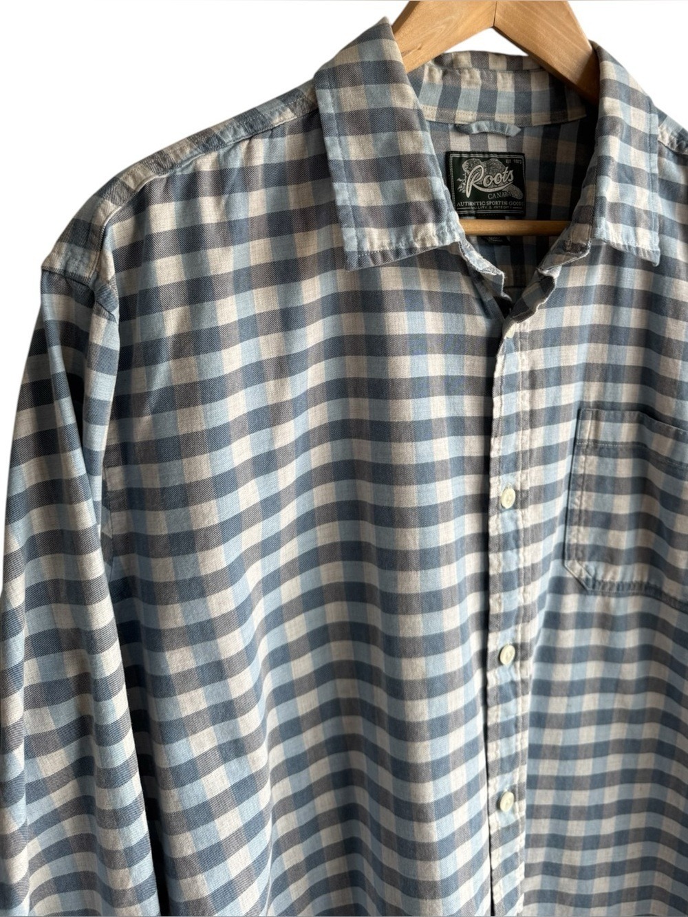 Roots 100% Cotton Checker Plaid Button Down Shirt Mens 2XL Casual Outdoor Spring
